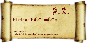 Hirter Kálmán névjegykártya